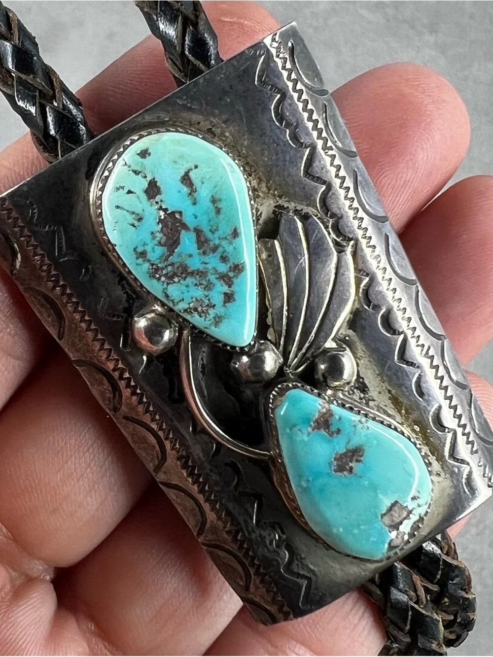 Vintage 1950’s-1960’s Turquoise & Silver Bolo Tie